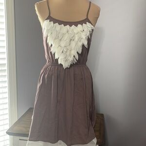 Ya Los Angeles Strappy Dress S Taupe and Ivory Trim